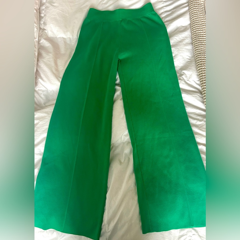 RIVIR Green Wide Leg Piping Pull On Sz Sm NWOT